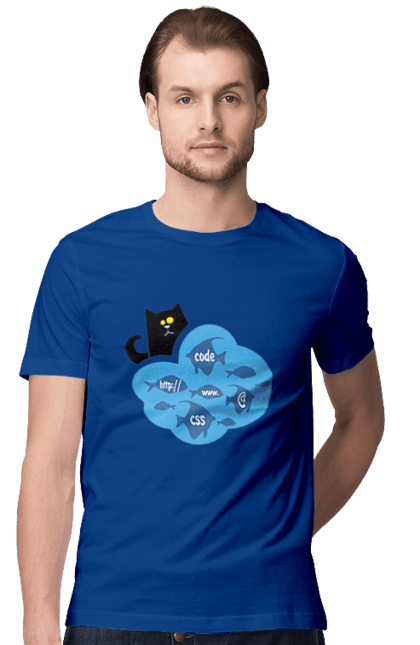Футболка чоловіча з принтом "Кіт програміст". Angular, c, css, html, it, javascript, jquery, php, python, react, svelt, vue, айтишник, айті, гумор, код, кодувати, прогер, програміст, програмісти, ти ж, ти ж програміст, тиж програміст. 2070702