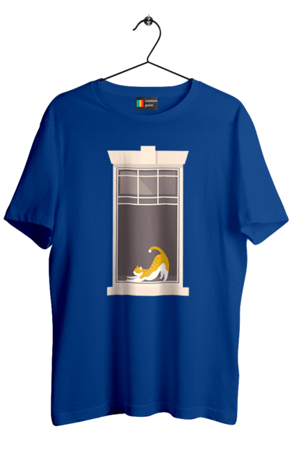 Футболка чоловіча з принтом "Кіт В Вікні". Вікно, кіт, потягушки, рудий. 2070702