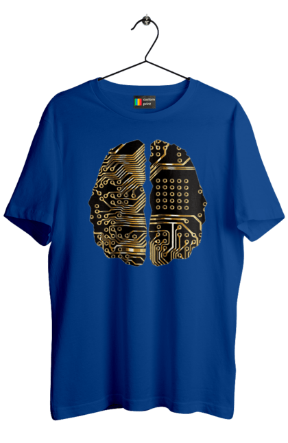 Футболка чоловіча з принтом "Мозок Айті". Айті, айтішник, гик, знання, золотий, золото, інженер, кібер, кібернетика, кіборг, код, комп, кристал, мікросхема, мозок, програміст, професіонал, професія, розробник, розум, чіп. 2070702