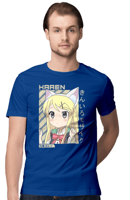 Men's t-shirt with prints Kiniro Mosaic Karen Kujo. Anime, gold mosaic, karen, karen kujo, kiniro mosaic, kinmoza, manga. 2070702