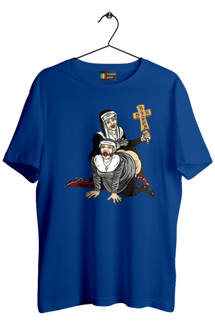 Футболка чоловіча з принтом "Монашки БДСМ". Бдсм, крута, модна, молодіжна, плескає по дупі, рок, рольові ігри, черниці бдсм, черницю, черниця. 2070702