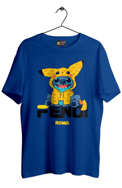 Футболка мужская с принтом Fendi Стич. Fendi, stich, бренд, дом моды, италия, люкс, мода, стич, сумка, фенди. 2070702