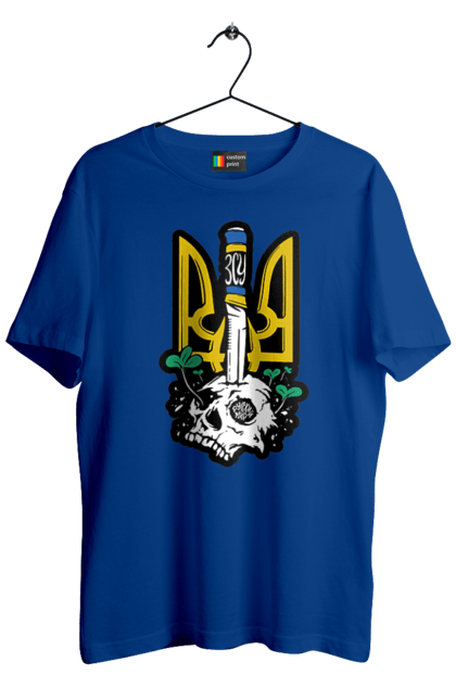 Футболка чоловіча з принтом "Герб ЗСУ". Герб, зсу, патріотична, прапор, череп. 2070702