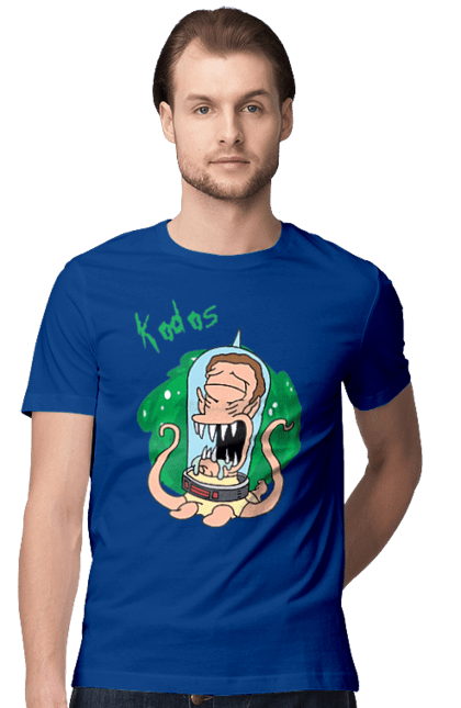 Men's t-shirt with prints Rick and Morty. Adventures, black humor, cartoon, rick, rick and morty, sci-fi, tragicomedy. 2070702