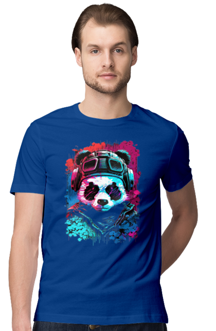 Футболка чоловіча з принтом "Панда в VR шолом". Віртуальна реальність, гік, панда, персонаж, шолом. 2070702