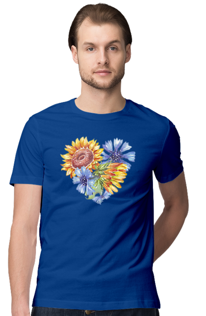 Футболка чоловіча з принтом "Серце соняшники та фіалки". Квіти, люблю україну, любов, серце, соняшник, україна, фіалки. 2070702