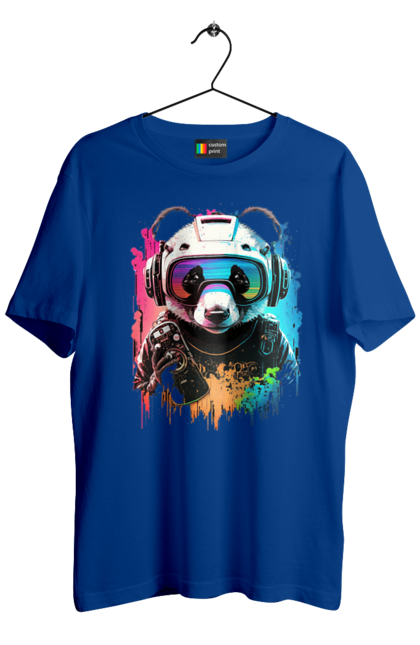 Футболка чоловіча з принтом "Панда в VR шолом". Віртуальна реальність, гік, панда, персонаж, шолом. 2070702