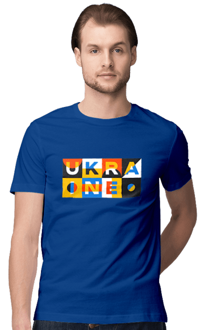 Футболка чоловіча з принтом "Україна". Напис україна, символ україни, текст україна, україна. 2070702