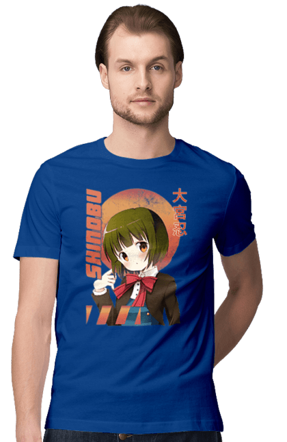 Men's t-shirt with prints Kiniro Mosaic Shinobu Omiya. Anime, gold mosaic, kiniro mosaic, kinmoza, manga, shinobu, shinobu omiya. 2070702