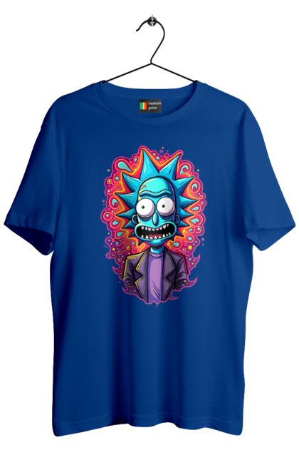 Men's t-shirt with prints Rick and Morty. Adventures, black humor, cartoon, rick, rick and morty, sci-fi, tragicomedy. 2070702