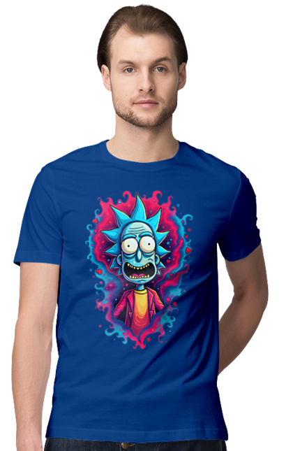 Men's t-shirt with prints Rick and Morty. Adventures, black humor, cartoon, rick, rick and morty, sci-fi, tragicomedy. 2070702