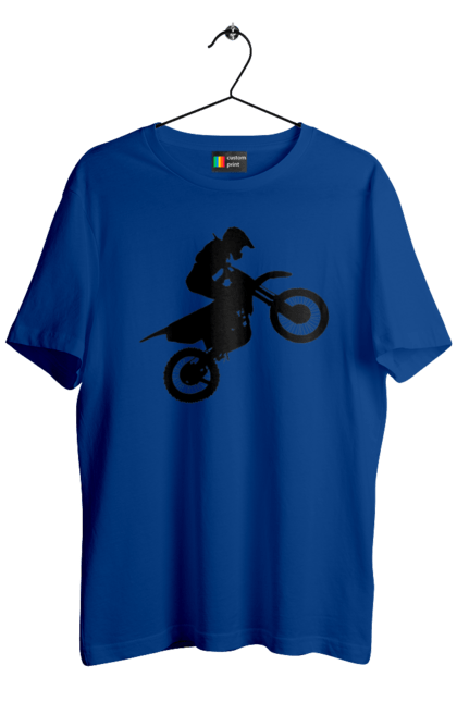 Футболка чоловіча з принтом "Силует Мотоцикліста". Мотоцикл, мотоцикліст, шолом. 2070702