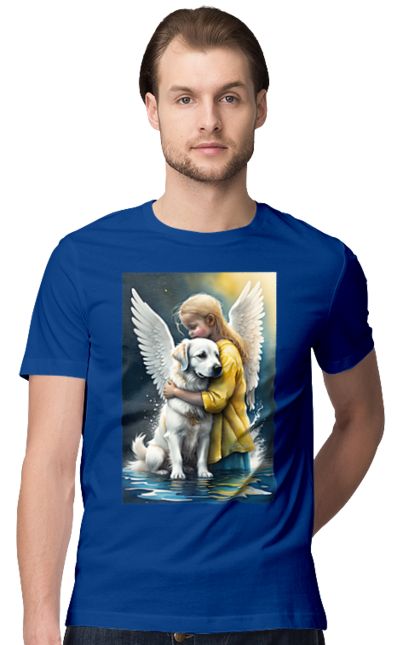 Футболка чоловіча з принтом "Дівчинка та собака ангел [память загиблим тваринам]". Дівчинка та собака, крим, нова каховка, память загиблим тваринам, собака ангел, україна, херсон. 2070702