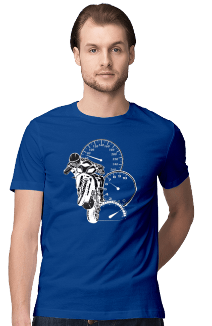 Футболка чоловіча з принтом "Мотоцикл І Швидкість Білий". Мото, мотоцикл, швидкість. 2070702