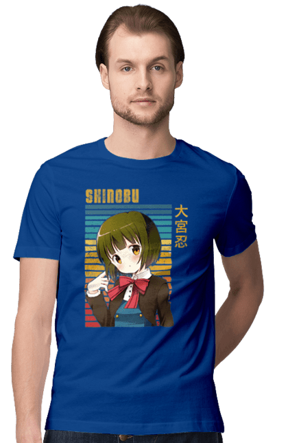 Men's t-shirt with prints Kiniro Mosaic Shinobu Omiya. Anime, gold mosaic, kiniro mosaic, kinmoza, manga, shinobu, shinobu omiya. 2070702