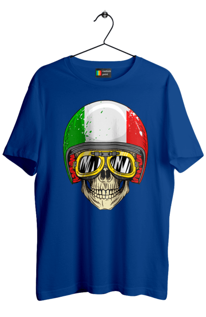 Футболка чоловіча з принтом "Череп в мотошоломі". Мото, окуляри, череп, шолом. 2070702