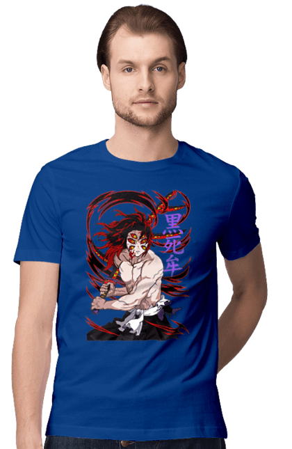 Men's t-shirt with prints Demon Slayer Kokushibo. Anime, demon slayer, eternal paradise faith, kimetsu no yaiba, kokushibo, manga, nezuko, twelve kizuki, upper rank six. 2070702