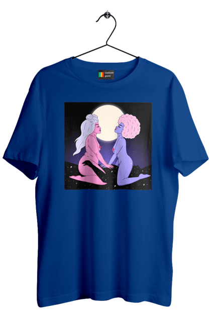 Футболка чоловіча з принтом "Дві Інопланетянки І Місяць". Дівчата, зверху, інопланетянки. 2070702