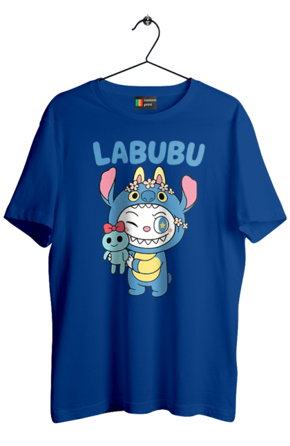 Футболка чоловіча з принтом "Лабубу". Іграшка лабубу, лабубу, лабубу кока кола, мерч лабубу, мила, синя лабаба, смішна лабубу. 2070702