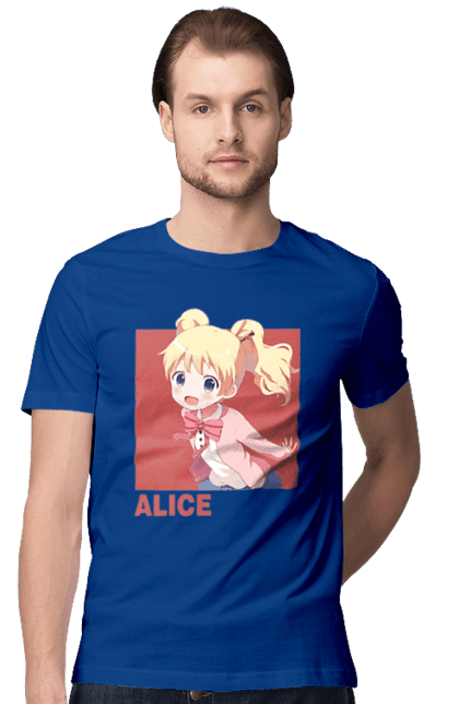 Men's t-shirt with prints Kiniro Mosaic Alice Cartelet. Alice, alice cartelet, anime, gold mosaic, kiniro mosaic, kinmoza, manga. 2070702