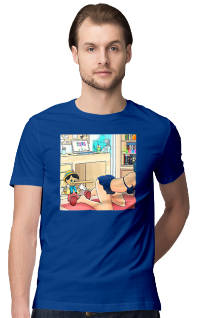 Футболка чоловіча з принтом "Буратіно У Дорослій Казці". Бетмен, буратіно, гола, поцілунок, прикол. 2070702