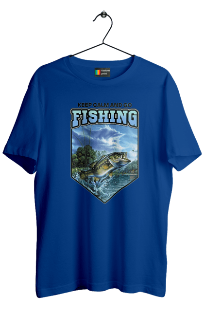 Футболка чоловіча з принтом "Keep Calm and Go Fishing". Відпочинок на природі, для рибалок, для чоловіків, мисливці та риболови, природа, рибалка, риболовля, спінінг, хоббі. 2070702