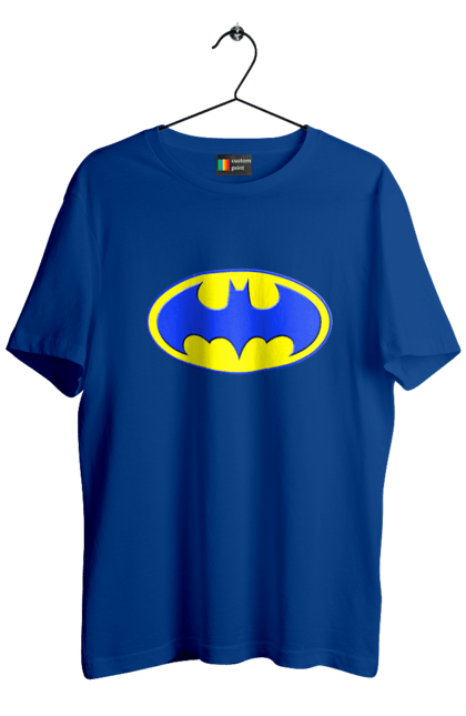 Футболка чоловіча з принтом "Бетмен жовто блакитний логотип". Бетмен, бетмен логотип, україна. CustomPrint.market