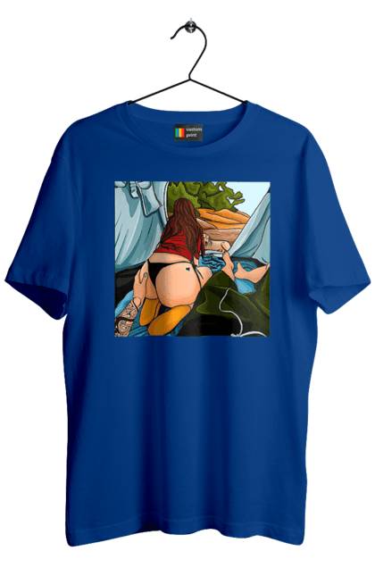 Футболка чоловіча з принтом "Відпочинок З Улюбленою У Палатці". Відпочинок, жопа, палатка, собака. 2070702