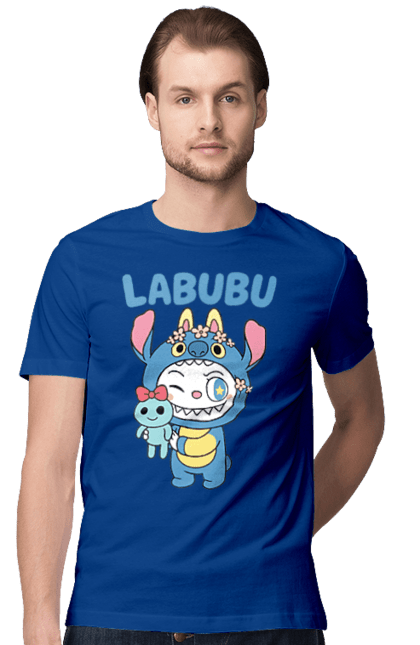 Футболка чоловіча з принтом "Лабубу". Іграшка лабубу, лабубу, лабубу кока кола, мерч лабубу, мила, синя лабаба, смішна лабубу. 2070702