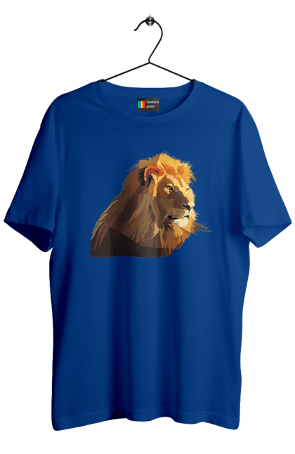 Футболка чоловіча з принтом "Стилізований Лев". Великий кіт, голова, дика природа, звір, знак зодіаку, знаки зодіаку, зодіак, лев, морда, природа, стилізований, стиль, тварина, хижак, хижий. ART принт на футболках