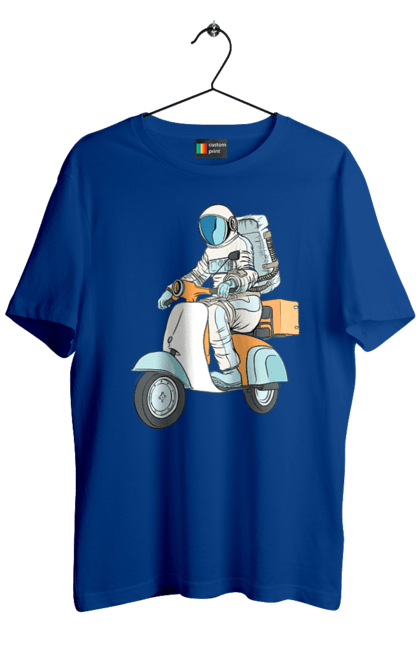 Футболка мужская с принтом Космонавт на мотоцикле. Космонавт, космос, мотоцикл. 2070702