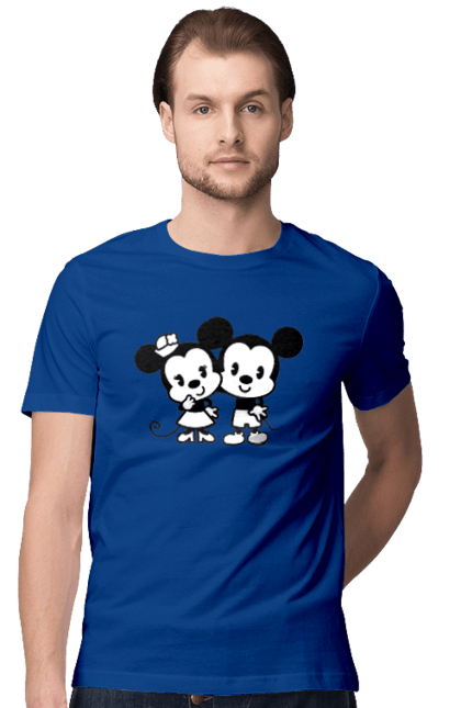 Футболка мужская с принтом Микки Маус и Минни Маус. Mickey mouse, minnie mouse, дисней, микки, микки маус, минни маус, мультфильм. 2070702