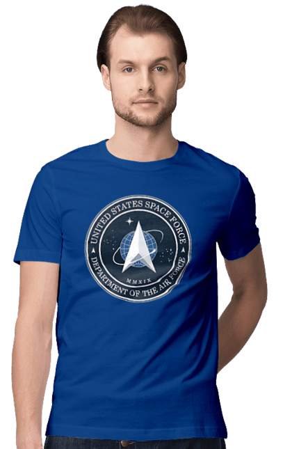 Men's t-shirt with prints United States Space Force. Emblem, political, politics, space, space force, space travel, united states, ussf. 2070702