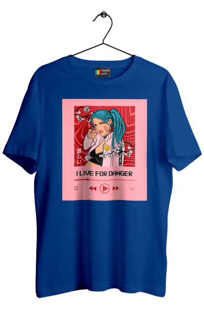 Футболка чоловіча з принтом "I Live For Danger". Аніме, музика, пістолет, програвач. 2070702