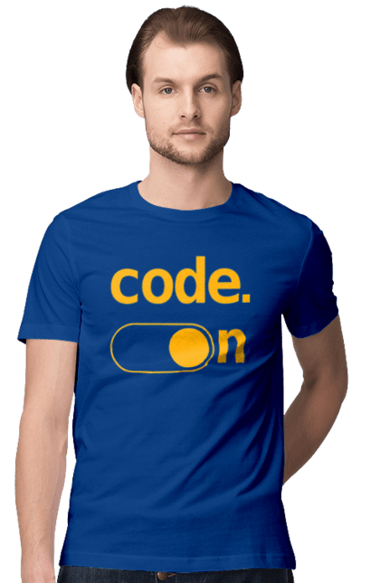 Men`s t-shirt with prints Code on. Code, code on, developer, git hub, it specialist, java, javascript, php, programmer, python. 2070702