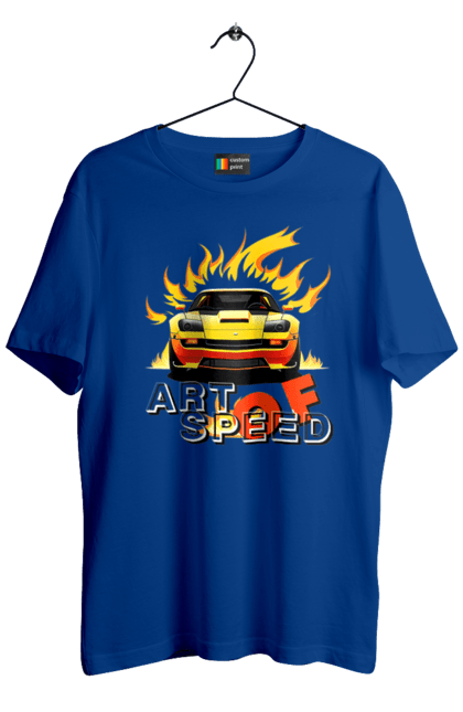 Футболка чоловіча з принтом "Машина у вогні". Автомобіль, вогонь, спортивна машина, спортивний автомобіль, швидкість. 2070702