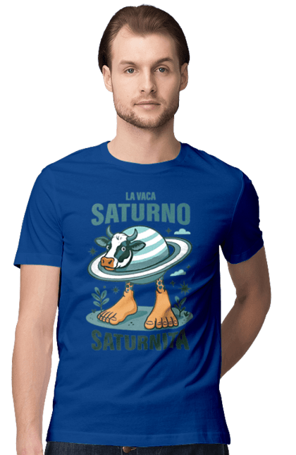 Футболка чоловіча з принтом "Lavaca Saturno Saturnita". Брейнрот, італійська гнилизна мозку, італійський брейнрот, італійський мем, італійські меми, корова сатурн, ла вака, ла вака сатурно, лавака сатурно, сатурно сатурніто. 2070702