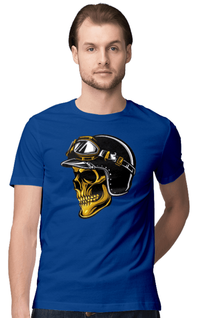 Футболка чоловіча з принтом "Череп в мотошоломі". Крутий, очі, череп, шолом. 2070702