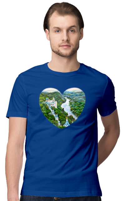 Футболка чоловіча з принтом "Святогорская лавра". Донецька область, ліс, монастир, пейзаж, річка, святогірськ, україна, церква. 2070702