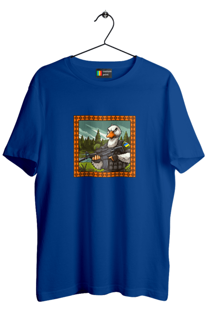 Футболка чоловіча з принтом "Гусячий десант". Біологічна зброя, бойові гуси, військовий гусак, гусячий десант, зброєні сили, прапор, символіка, україна. 2070702