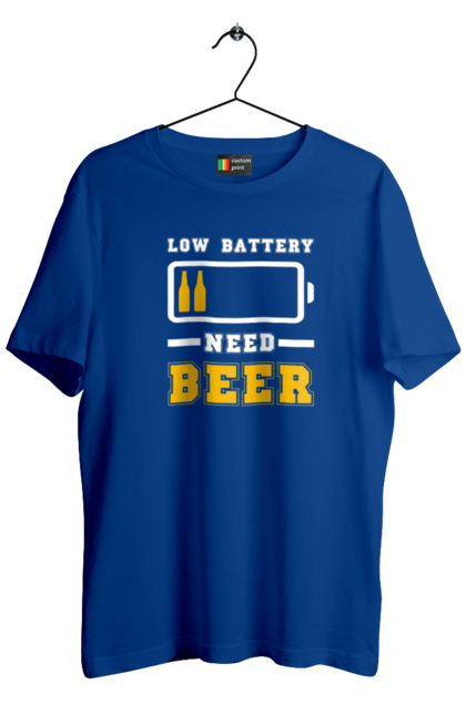 Футболка чоловіча з принтом "Low battery need beer". Алкоголь, брутальні, літні, пиво, прикольні принти, чоловічі. 2070702