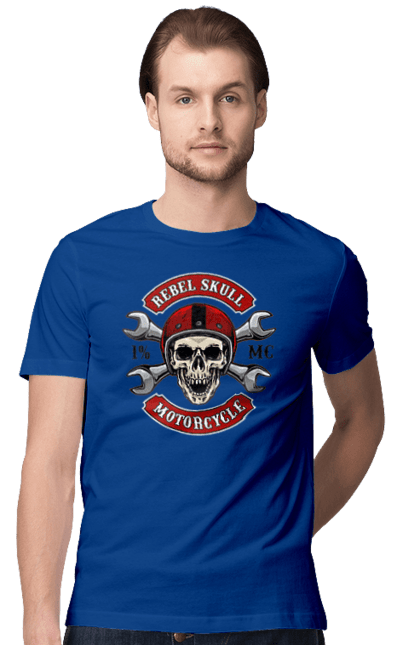 Men`s t-shirt with prints skull motorist. Amateur, helmet, motorcycle, skull. 2070702
