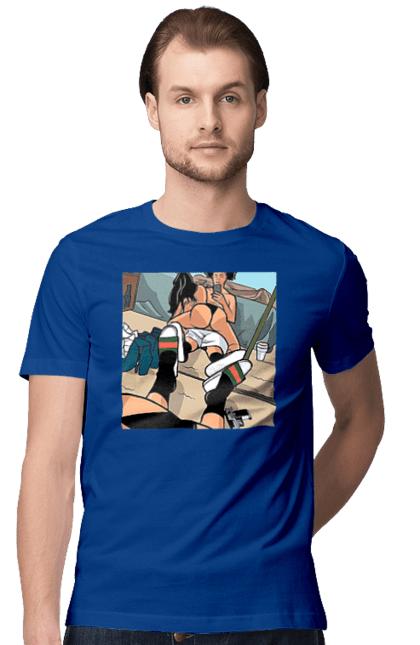 Футболка чоловіча з принтом "Голе Селфі У Дзеркалі". Жопа, зверху, селфі. 2070702