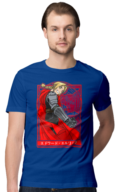 Футболка мужская с принтом Стальной алхимик Эдвард Элрик. Edward, edward elric, fullmetal alchemist, аниме, драма, манга, стальной алхимик, стимпанк, эдвард, эдвард элрик. 2070702