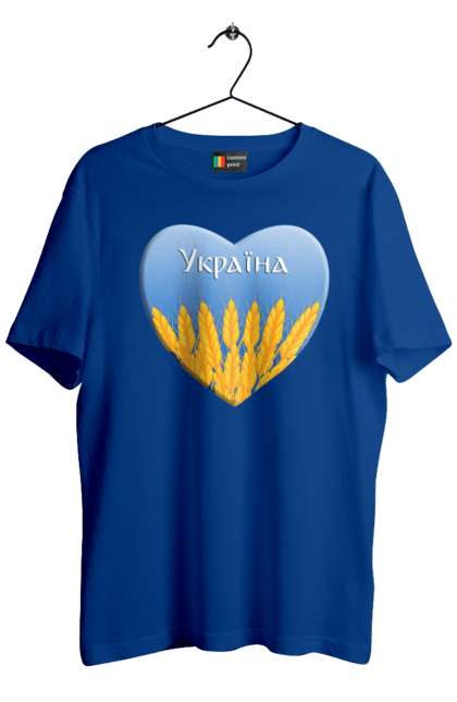 Футболка чоловіча з принтом "Серце з колосками Україна". Воля, колоски, небо, перемога, прапор україни, пшениця, серце, символ україни, україна. 2070702