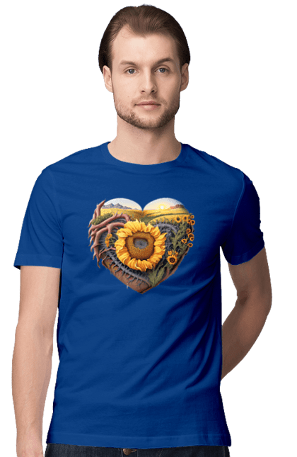 Футболка чоловіча з принтом "Символи України". Небо, поле, пшениця, символи україни, соняшник, україна. 2070702