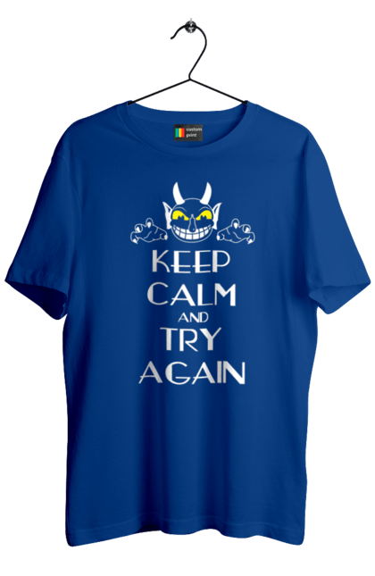 Футболка мужская с принтом Сохраняй спокойствие и пробуй еще раз. Keep calm, try again, демон, сатана, сохраняй спокойствие, спокойствие, черт. 2070702