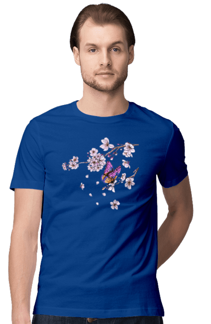 Men`s t-shirt with prints Butterfly And Sakura. Butterfly, sakura, spring, wood. 2070702