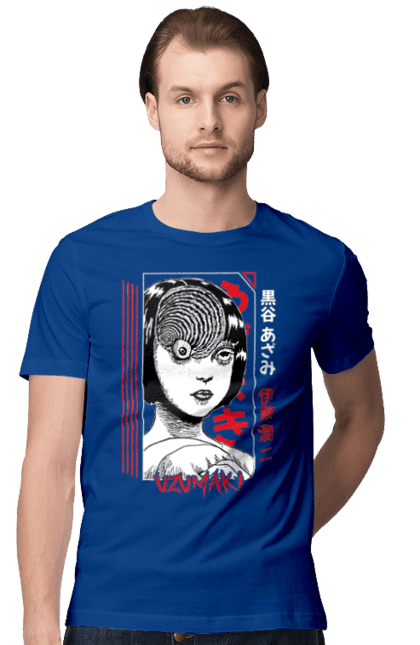 Men's t-shirt with prints Uzumaki. Anime, horror, kurouzu-cho, kurozu, manga, spiral, uzumaki. CustomPrint.market
