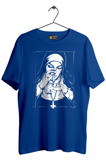 Футболка чоловіча з принтом "Монашка нюхає порошок". Крута, метал, модна, молодіжна, популярна, рок, хрест, черниця, черниця нюхає порошок. 2070702